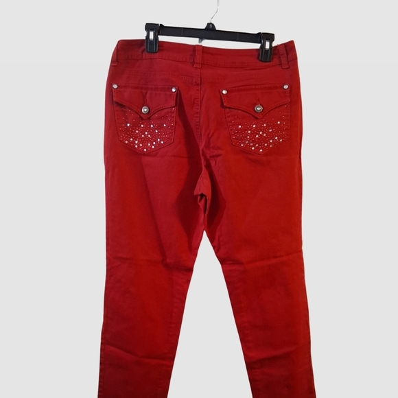 Style & Co Women’s Red Embellished Curvy Slim Leg Jeans Size 14 – Rhinestone - Picture 3 of 7